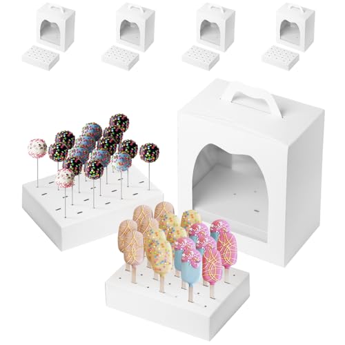 LYIBPIS 4Pcs Cake Pop Boxes: Portable Cake Pop Holders Lollipop Display Packaging Containers Suitable for Weddings and Birthday Parties