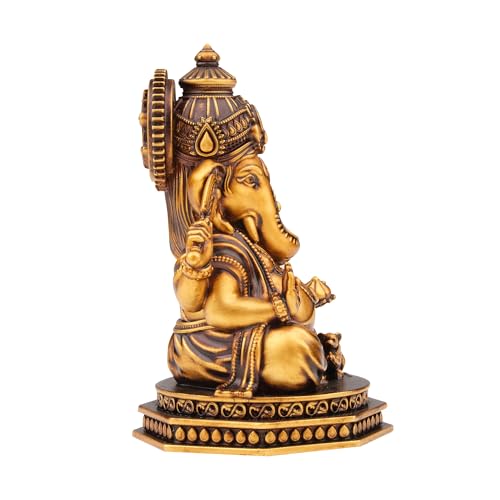 Image of Artarium Serene Blessings Divine Ganesha Idol Antique Gold Resin Ganpati Murti for Home Pooja Room, Office, Car Dashboard, Vastu & Spiritual Gift (2.5 Inch, Antique)