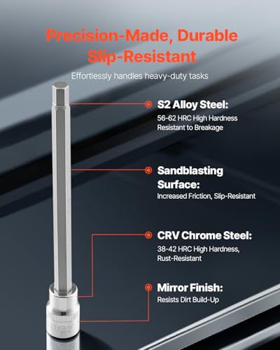 Image of VEVOR Extra Long Allen Hex Bit Socket Set, 18-Piece 3 /8 inch Drive, S2 Alloy Steel and Cr-V Steel, Standard SAE and Metric 1 /8-Inch-3 /8-Inch, 3-12mm, with Enhanced Storage Case, for Mechanics