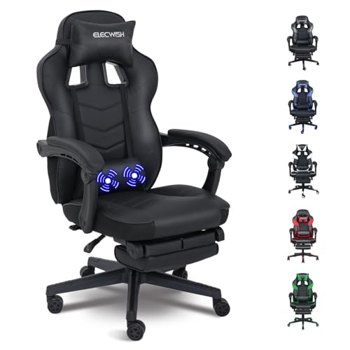Fullwatt Gaming Stuhl Ergonomisch Bürostuhl Racing Stuhl Massage mit Fußstütze 90-150°...