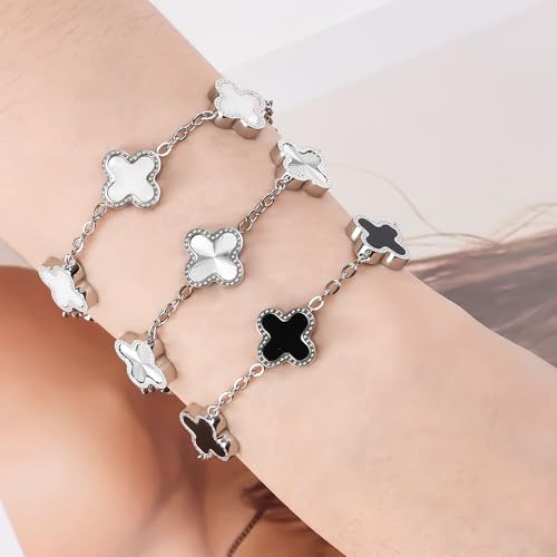 18K Gold Clover Bracelets for Women Simple White Gold Lucky Four Leaf Clover Bracelets Link Set Christmas Jewelry Gifts for Women - Image 6