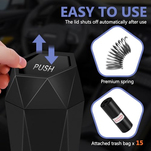 Image of Car Trash Can with Lid - 1-Pack, Interior Accessories for Vehicles, Leakproof Garbage Can with 30 Detachable Trash Bags, Multipurpose Organizers and Storage Solutions for Home and Office