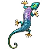 TERESA'S COLLECTIONS 24 inch Gecko Decor Metal Wall Art Lizard Outdoor Decorations for Backyard Porch Patio Lawn Fence Living Room