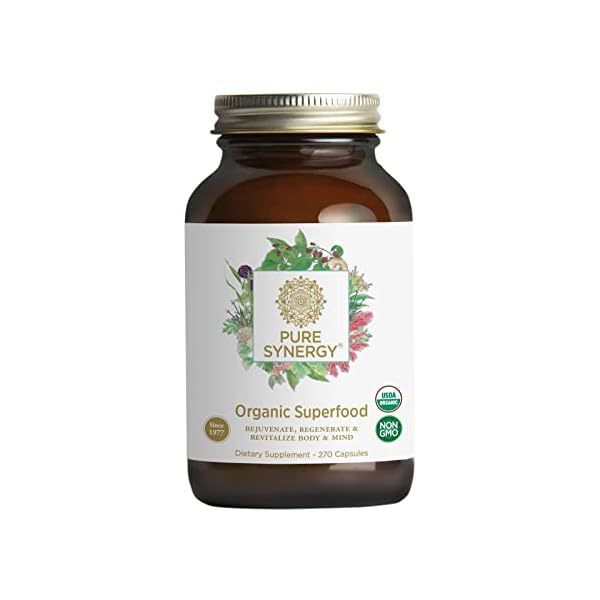 PURE SYNERGY Superfood | 270 Capsules | Certified Organic | Non-GMO | Green Superfood with 60+ Greens, Veggies and Herbs…