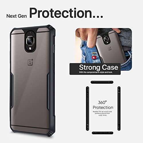 Image of Pikkme Oneplus 3T Back Cover | Crystal Clear Transparent Back | Ultra Hybrid | Full Camera Protection | Raised Edge | Bumper Back Case for Oneplus 3T (Black)