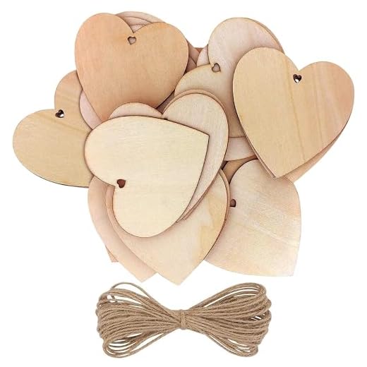 Kurtzy 50 Pack of Wooden Hearts - Wooden Hearts for Crafting - with 10m Natural Twine - Personalised Decoration