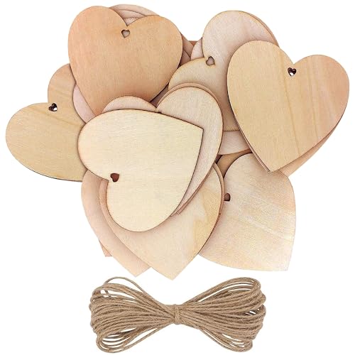 Kurtzy 50-er Pack Holzherzen mit 10m Jute Schnur - 10x10cm Streudeko Set...