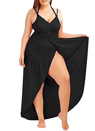 Plus Size Spaghetti Strap Cover Up Beach Backless Wrap Long Dress3