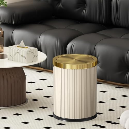 Image of White Gold Bathroom Trash Can,Bedroom Garbage can with lid,Modern Trash Can with Flipping Lid, 4gallon,Garbage cans for Kitchen,Living Room (15L-White)