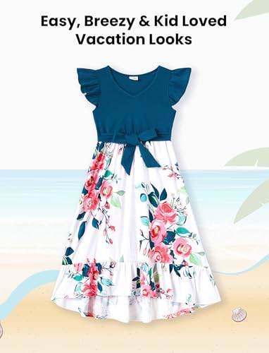 PATPAT Family Matching Outfits Summer Beach Tropical Holiday Ruffle Sleeve Mommy and Me Dresses and T-Shirts Sets4