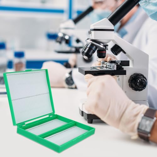 FUOYLOO Microscope Slide Storage Box 100-Slot Multi-Slots Slide Holder Green Plastic for Microbiology Lab