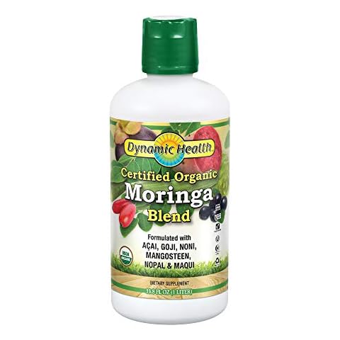 Dynamic Health Moringa Juice Certified Organic, Superfruits Acai, Goji, Mangosteen and Morei, Vegetarian, Gluten-Free, 33.8oz Cover