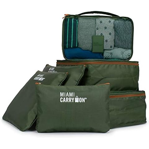 Miami CarryOn 6-Piece Packing Cubes for Luggage Organization (Olive Green+Tan) Cover