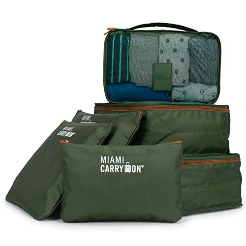 Miami CarryOn 6-Piece Packing Cubes for Luggage Organization (Olive Green+Tan)