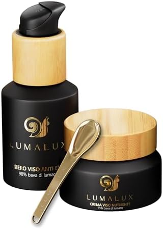 Lumalux Crema Viso Antirughe Donna e Uomo + Siero Viso Acido Ialuronico - Set 2 in 1 con Bava di Lumaca 98% e 75%, Aloe Vera - Crema Idratante Anti Eta Giorno e Notte, Rughe e Contorno Occhi, 100 ml — foto principale