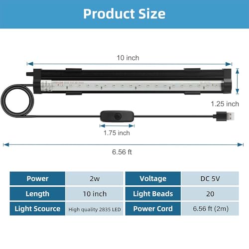 Image of DaToo Submersible Aquarium Light 10Inch Fish Tank Light Bubbler Wall with Air Bubble Hole IP68 Waterproof Color Changing Led Light for Freshwater and Saltwater Aquariums Fish Tanks