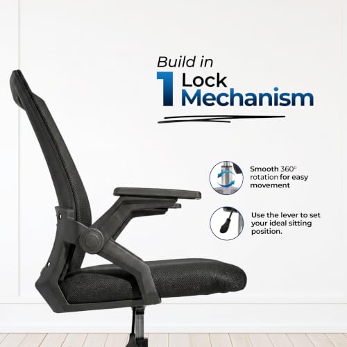 Image of HAVAI Airon Ergonomic Office Chair with Mesh Back | Executive Computer Chair with Reclining & Folding Function | Nylon Armrests | Class 2 Gas Lift | Plywood Base Support | WFH & Office Use (Black)