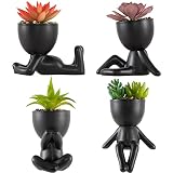 Fake Succulents Plants Decor, 4 Pcs Cute Artificial Succulent in Pot Assorted Life-Like Mini Artific