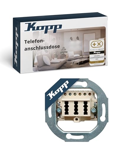 Kopp Telefondose-Unterputz 3×6-polig - Hochwertige TAE-Dose-Unterputz mit NFN-Codierung - IP20 Netzwerkdose für 1 Amtsleitung & 2 Zusatzgeräte - Telefon-Steckdose aus Kunststoff