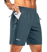 Pudolla Men's Running Athletic Shorts with 3 Zipper Pockets 5"/7" Gym Workout Shorts Lightweight ...