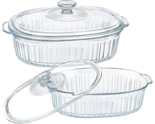 2 Pack Glass Casserole Dish with Lid Deep Casserole Dish for Oven Clear Serving Dishes with Lids for Cooking Microwave Safe (Set of 2: 1.5L + 2.8L)