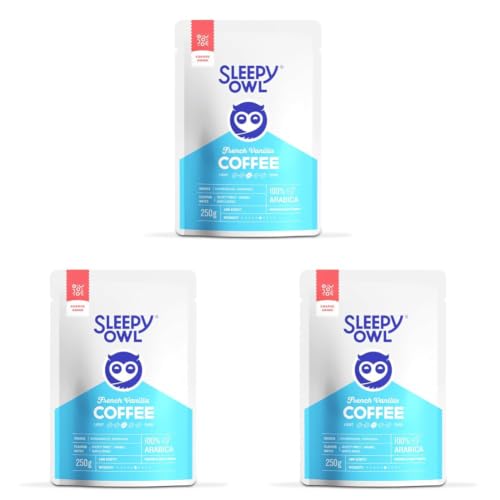 Image of Sleepy Owl French Vanilla Ground Coffee for French Press | Medium Roast | 100% Arabica | Coarse Grind Coffee | Also Suitable for Cold Brewing | 250g | Directly Sourced From Chikmagalur (Pack of 3)