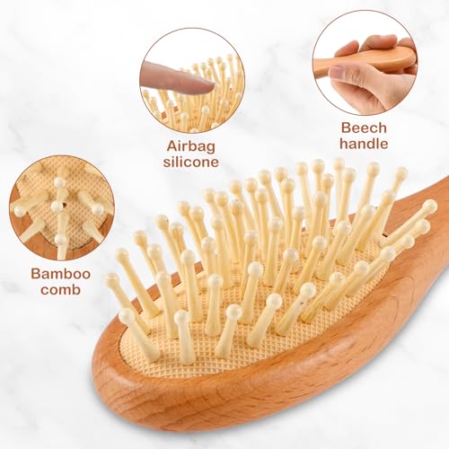 QENWKXZ Conjunto de 4 peças de escova de cabelo e pente de cabelo de lã natural com cerdas macias, p