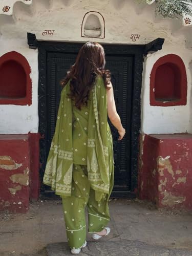 Image of ANNI DESIGNER Farshi Salwar Suit for Women | Cotton Blend Printed Straight Kurta with Dupatta | Farsi Farasi Parsi Ethnic Indian Office Party Wedding Clothing Fashion 3 Piece