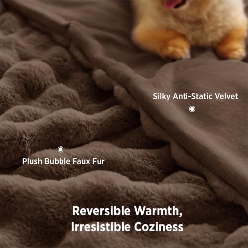 Image of Bedsure Fluffy Bubble Faux Fur King Blanket, 104 inchx90 inch, Chestnut Brown