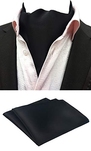 MOHSLEE Mens Black Silk Suit Cravat Tie Woven Self Fancy Ascot Necktie Hanky Set