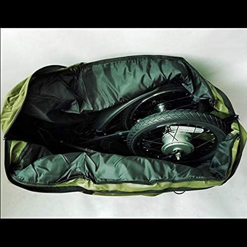 Folded electric scooter placed inside the open canvas bag