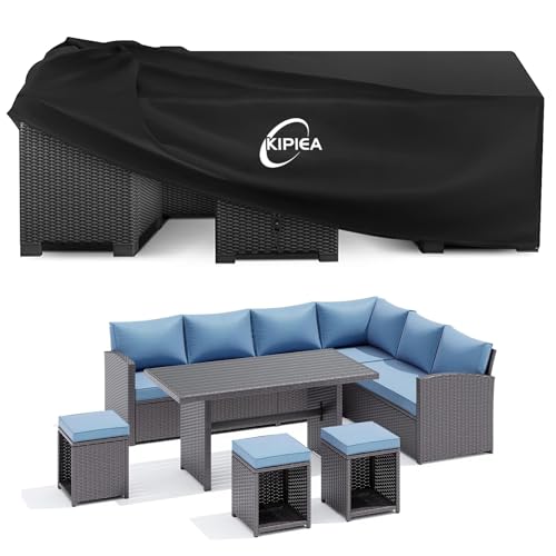 Kipiea Extra Large Garden Furniture Covers Waterproof, Heavy Duty 420D Outdoor Furniture Covers for Table and Chairs Windproof, Patio Rattan Furniture Covers, Ripstop, Anti-UV - 345 x 188 x 71cm option