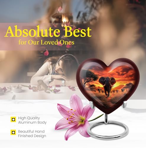 Image of Elephant Urn - Large Burial Urn for Human Ashes Adult Female - Decorative Urns for Ashes Adult Male - Memorial Funeral Urns - 8 Inch