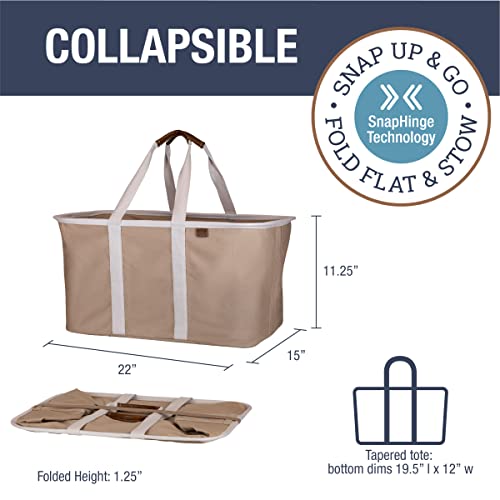 Image of CleverMade Collapsible Laundry Tote 2-Pack (50L) - Foldable Carry-All Storage Bin for Laundry, Car Trunk, RV, Dorm & Home Organization - LUXE Cotton Blend with Vegan Leather Accents, Mocha