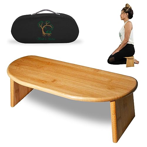 MONK & LLAMA Meditation Bench - Kneeling Bamboo Bench with Foldable Legs & Cushion — Perfect Kneeling Stool Ergonomic Bamboo Yoga Bench for Extended Practice - Includes Carrying Bag (Black)