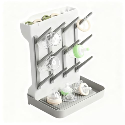 Euablfo Escurridor Biberones con Bandeja Antigoteo, Escurridor para Biberones Y Accesorios De Bebé, Gris