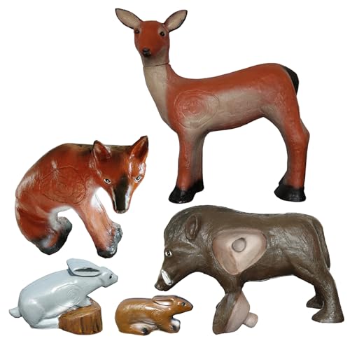3D Animal Archery Targets Sets for Backyard Shooting – Self-Healing, UV Protected, High-Density, Lifelike Hunting Practice (Boar, Deer, Fox, Large & Mini Rabbit, 5)