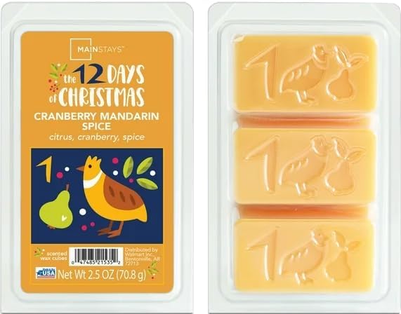 Miniatura 3 de Mainstays 12 Days of Christmas - Cubos de cera perfumada de 2.5 onzas, paquete de 2 (día 1 - especia de arándano y mandarina)