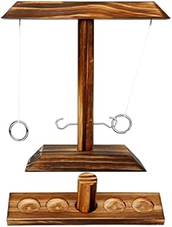 Bestdon Ring Toss Game, Fun Hook and Ring Game with Shot Ladder, Outdoor Indoor Handmade Wooden Loop Hooks Game for Adults and Family - Brown