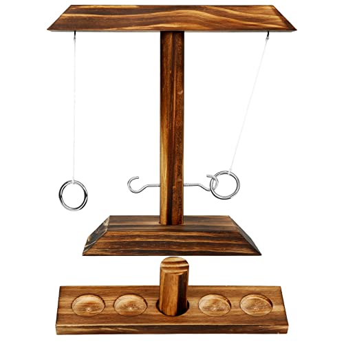 Bestdon Ring Toss Game, Fun Hook and Ring Game with Shot Ladder, Outdoor Indoor Handmade Wooden Loop Hooks Game for Adults and Family - Brown