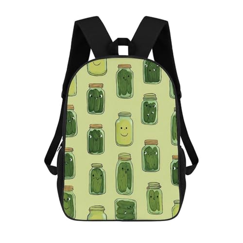 Dill Pickles Cute Classic 17 Inch Backpack Travel Daypack Casual Shoulder Bag with Adjustable Strap for Men Women