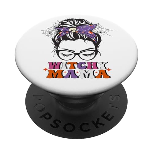 Witchy Mama Messy Bun Crâne drôle pour femme Halloween PopSockets PopGrip Interchangeable