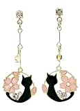 [ジュエリーショップエム] レディース イヤリング ノンホール 樹脂 和柄 桜 アシンメトリー アクセサリー 金属アレルギー対応 日本製 黒猫 acc25 E 丸 BK