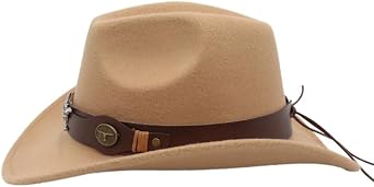 Classic Western Felt Cowboy Cowgirl Hat for Women Men Teen Cowboy Hat with Cow Head Belt