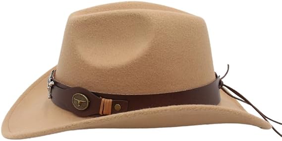 Classic Western Felt Cowboy Cowgirl Hat for Women Men Teen Cowboy Hat with Cow Head Belt