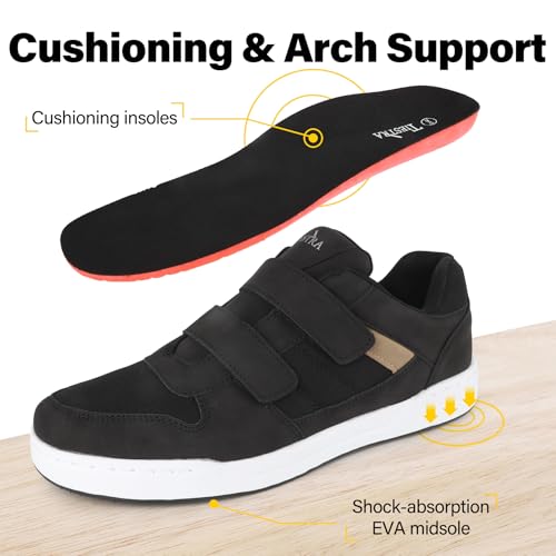 Wide Width Walking Sneakers for Men – Diabetic Orthopedic Shoes with Adjustable Hook & Loop – Non-Slip Comfort for Edema, Swollen Feet, Neuropathy – Lightweight Casual Shoe Black EU42.5/US9.54
