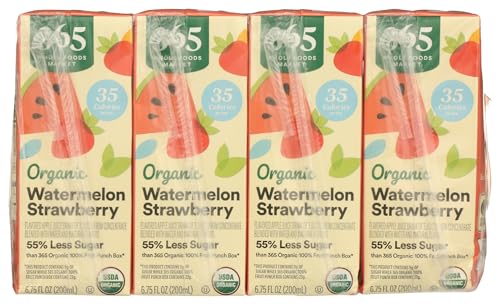Image of 365 by Whole Foods Market, Organic Reduced Sugar Watermelon Strawberry Juice Box, 8 Pack, 6.75 Fl Oz