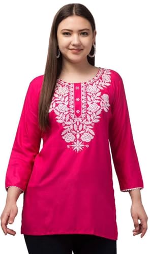 Image of Women's Rayon Kashmiri Embroidered Short Kurti | Stylish and Comfortable Kashmiri Short Kurti Tops for Casual Or Special Occasions | Pack of 2 Combo |