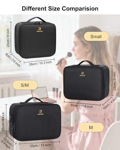 Image of Relavel Makeup Bag Large Cosmetic Bag Travel Train Case Toiletry Bag for Women with Adjustable Dividers, Travel Essentials Organizer Case Storage Box for Skincare, Brushes, Black