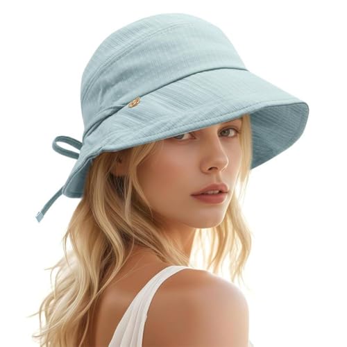 Image of SANNIDHI Sun Hats for Women Bucket Hat for Women, Wide Brim Summer UV Protection Beach Hat, Outdoor Casual Womens Hats with Chin Strap, Fashion Ladies